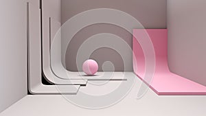 Minimalism modern design interior in perspective view with a pink sphere. 3d render