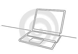 Minimalism one line Laptop on Desk vector.Diagonal View.Modern Art