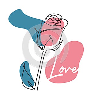 Minimalism poster design with rose one line drawing symbol of love. Vector illustration simplicity lineart