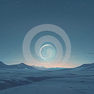 Minimalism Simplistic globe silhouette stark winter desert landscape cold moonrise ai generated