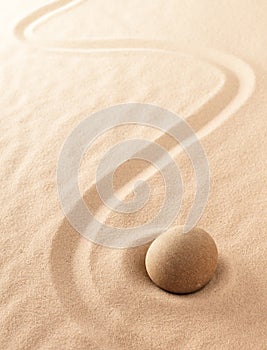 Minimalism zen sand and stone meditation garden. Spa wellness or yoga background with copy space