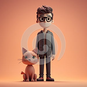 Minimalist 3d Cartoon Character With Cat Illustration