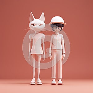 Minimalist 3d Cat And Girl With Glasses Model