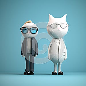 Minimalist 3d Character: Cartoon Cat And David