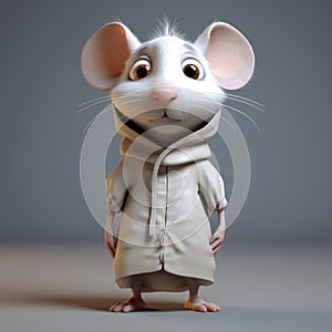 Minimalist 3d Character: White Mouse With Hoodie In Tim Burton Style