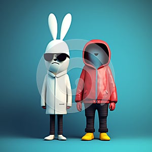 Minimalist 3d Characters: Rabbit And Richard In Vray Street Art Style