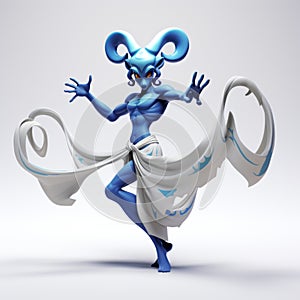 Minimalist 3d Djinn Character Pose In Cel Shading Style