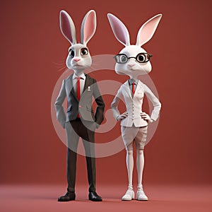 Minimalist 3d Illustration Of Business Suit Rabbits