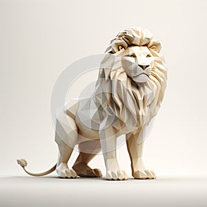 Minimalist 3d Lion: Low Poly Geometric Model In Dark White And Light Beige