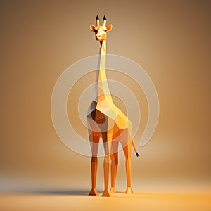 Minimalist 3d Low Poly Giraffe Isolated On Brown