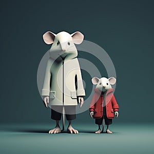 Minimalist 3d Mouse Characters In Grey And Red Coats