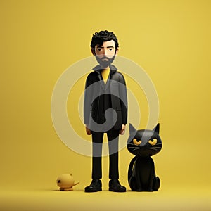 Minimalist 3d Printed Man And Black Cat Illustration