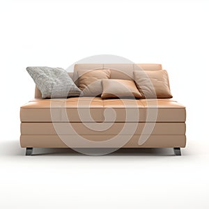 Minimalist 3d Render Of Brown Leather Couch With Beige Ottoman