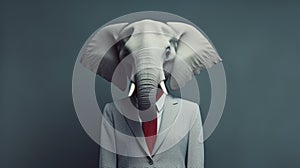 Minimalist 3d Rendering Of Elephant Head In A Stylish Suit
