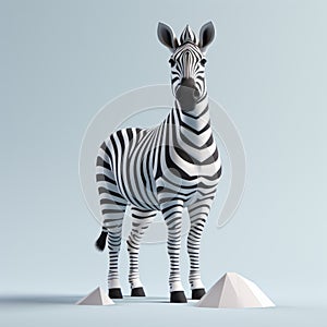Minimalist 3d Zebra Standing On Rocks - Playful Low Poly Design