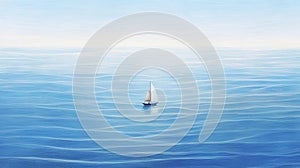 minimalist abstract illustration of a lone sailboat in wavy blue sea with ethereal dreamscapes art style, generative AI