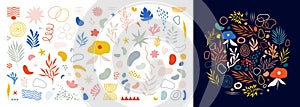 Minimalist abstract nature art shapes collection. Pastel color doodle bundle for fashion design