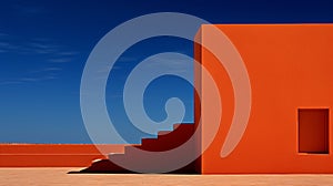 Minimalist Abstract: Orange Building In Blue Desert