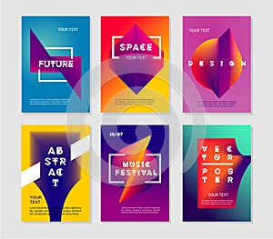 Minimalist abstract posters set with vibrant gradient. Futuristic vector background collection.