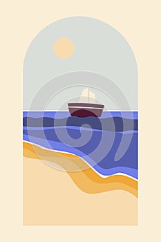 Minimalist abstract seascape. Vector flat cartoon illustration