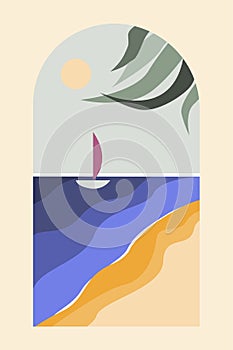 Minimalist abstract seascape. Vector flat cartoon illustration
