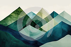 Minimalist abstract shapes resembling mountains in green and blue, symbolizing strength and health photo