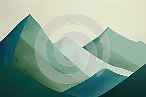 Minimalist abstract shapes resembling mountains in green and blue, symbolizing strength and health photo