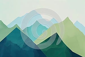Minimalist abstract shapes resembling mountains in green and blue, symbolizing strength and health photo