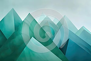 Minimalist abstract shapes resembling mountains in green and blue, symbolizing strength and health photo