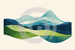 Minimalist abstract shapes resembling mountains in green and blue, symbolizing strength and health photo