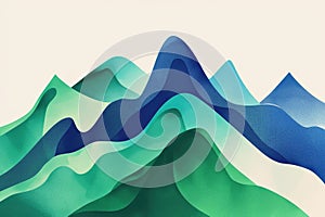 Minimalist abstract shapes resembling mountains in green and blue, symbolizing strength and health photo