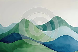 Minimalist abstract shapes resembling mountains in green and blue, symbolizing strength and health photo