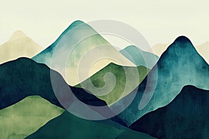 Minimalist abstract shapes resembling mountains in green and blue, symbolizing strength and health photo