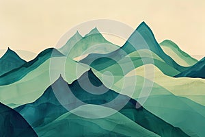Minimalist abstract shapes resembling mountains in green and blue, symbolizing strength and health photo