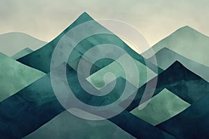 Minimalist abstract shapes resembling mountains in green and blue, symbolizing strength and health photo
