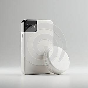 A minimalist, AI-generated image showing a white, rectangular electronic device