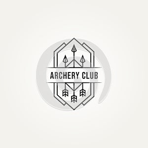 Minimalist archery club line art emblem logo template vector illustration design. simple archery or hunting club emblem logo