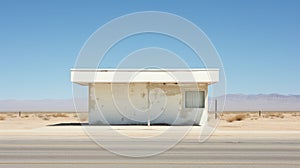 Minimalist Architecture: Small White Building In Desert Plains photo