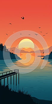 Minimalist Array Sunset Wallpaper In Olly Moss Style