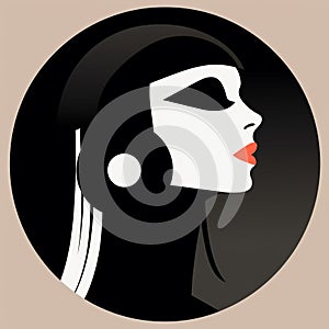 Minimalist Art Deco Portrait: Young Woman In Headphones