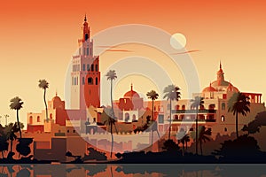 Majestic Seville: Minimal Illustration of Alcazar & Giralda Tower photo