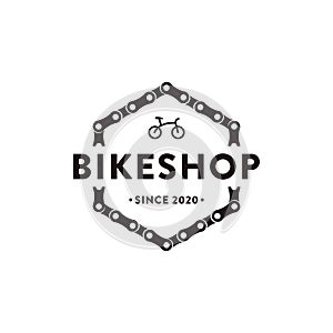 Minimalist badge emblem bicycle, bike, bike shop, bike club logo icon vector illustration with chains and abstract bicycle concept