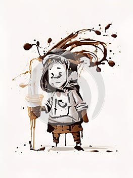 A minimalist banksy coffee logo design, formed by spray paint splatters, street art, unique, white background