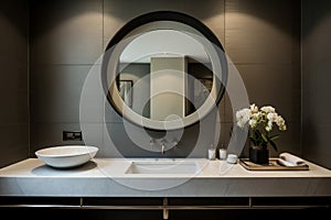 Minimalist Bathroom sink mirror design. Generate Ai