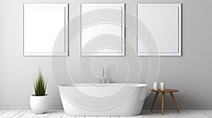 Minimalist Bathroom Wall Decor: 3 White Framed Pictures In Industrial Design