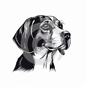 Minimalist Beagle Dog Head Illustration In Black And White