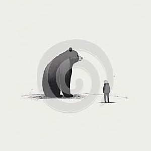 Minimalist Bear Illustration In The Style Of Edward Gorey And Oliver Jeffers