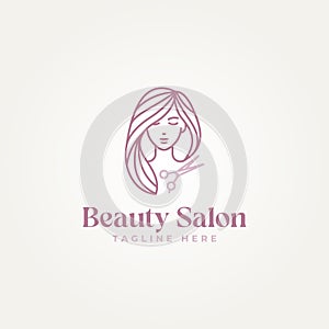 minimalist beauty salon line art logo template vector illustration design. simple modern beauty salon and haircut salon logo