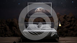 Minimalist Bed Frame Mockup On Meteorite, 7x5 Frame Size Design photo