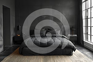 Minimalist Bedchamber Design Inspiration - Modern Bedroom Ideas with Dark Background photo